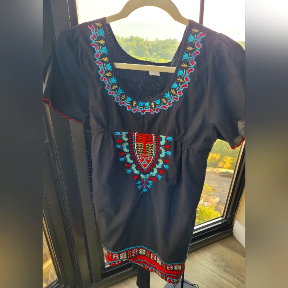 Black Womens Top with Embroidery Design